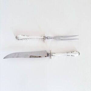 LUNT STERLING SILVER MODERN VICTORIAN CARVING FORK & KNIFE 10"